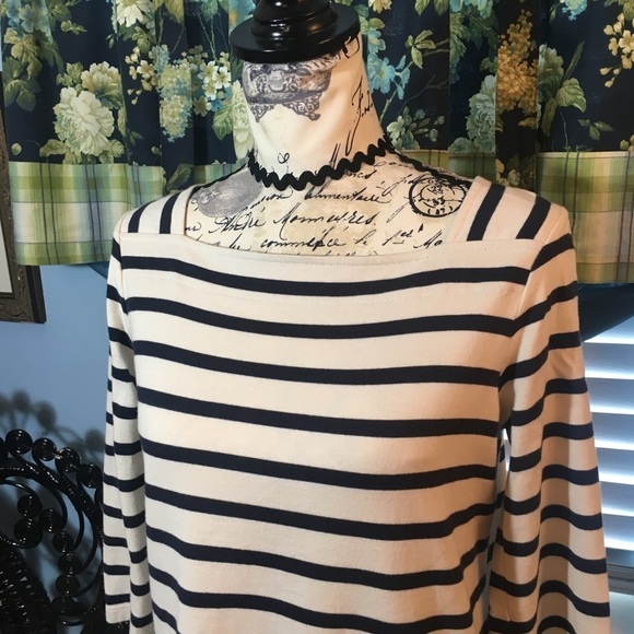 LL Bean cotton quarter sleeve striped shirt dress - Picture 2 of 10